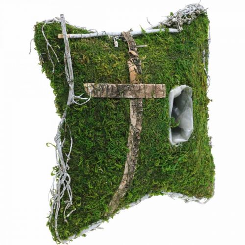 Floristik24 Poduszka mech i winorośl z krzyżem do aranżacji grobu 25x25cm