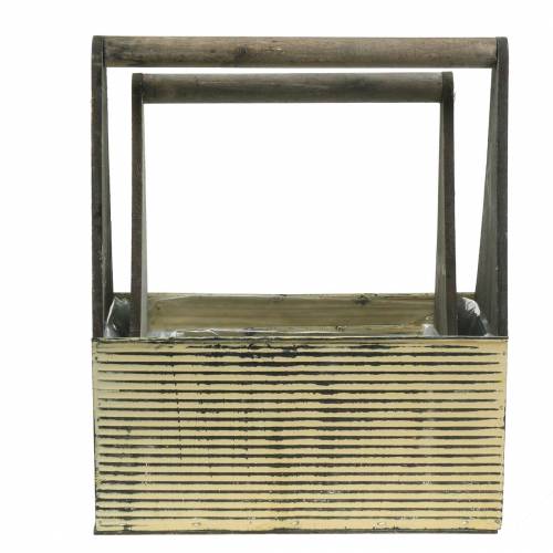 Floristik24 Planter with Handle Cream, Grey White Washed Wood Metal 30×12,5cm/28×12cm Set of 2
