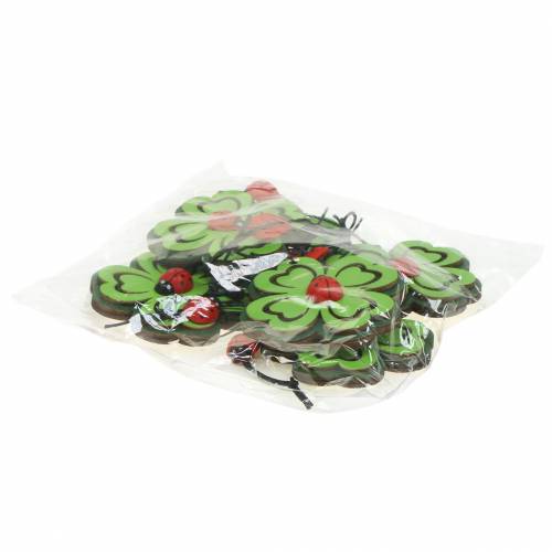 Produkt Liść koniczyny z chrząszczem do zawieszania zielony 7cm 6 szt