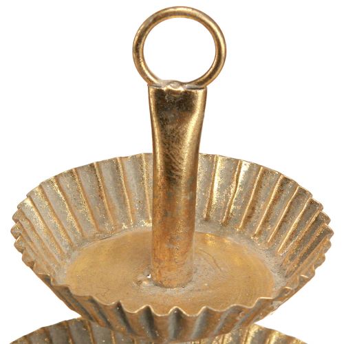 Produkt Mała metalowa etagere 2-poziomowa w kolorze antycznego złota Ø13cm W16,5cm