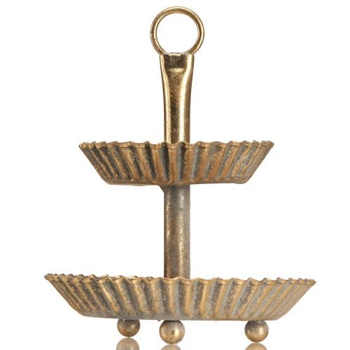 Produkt Mała metalowa etagere 2-poziomowa w kolorze antycznego złota Ø13cm W16,5cm
