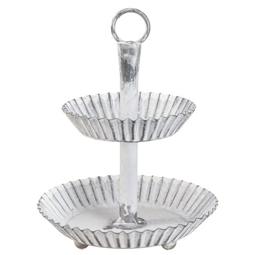 Floristik24 Patera na ciasto Shabby Chic, metalowa, biała, 2 poziomy Ø16,5 cm