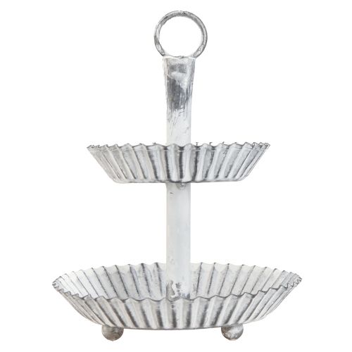 Floristik24 Patera na ciasto Shabby Chic, metalowa, biała, 2 poziomy Ø16,5 cm