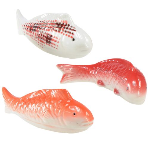 Floristik24 Koi rybka dekoracyjna ceramiczna czerwona biała pływająca 15cm 3szt