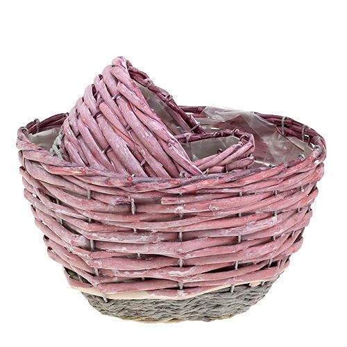 Floristik24 Kosz okrągły zestaw 3 szt Ø14cm - 24cm różowy, naturalny