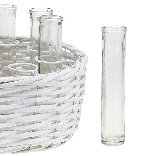 Floristik24 Koszyk okrągły biały Ø27cm z 8 probówkami
