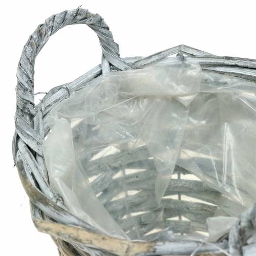 Floristik24 Kosz pleciony szary biały Ø17cm wysokość 12cm z uchwytami