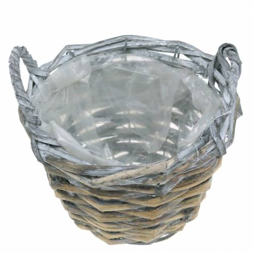 Floristik24 Kosz pleciony szary biały Ø17cm wysokość 12cm z uchwytami