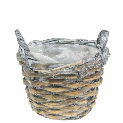 Floristik24 Kosz pleciony szary biały Ø17cm wysokość 12cm z uchwytami