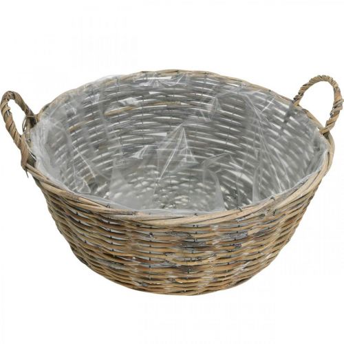 Produkt Kosz z uchwytami, plecione naczynie drewniane, miska roślinna naturalna, myta na biało W18,5cm Ø51cm