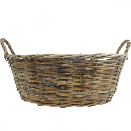Produkt Kosz z uchwytami, plecione naczynie drewniane, miska roślinna naturalna, myta na biało W18,5cm Ø51cm