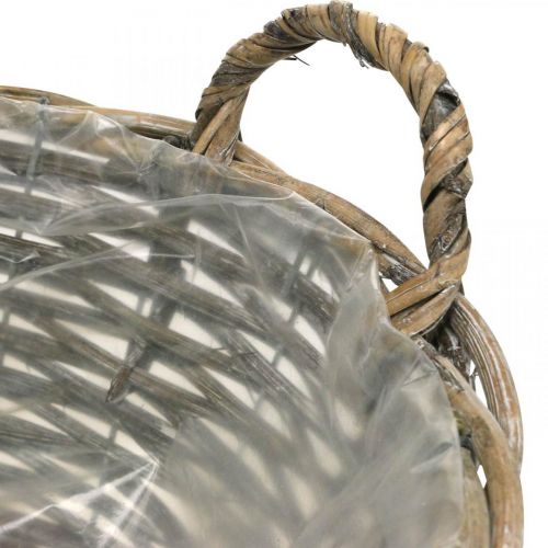 Floristik24 Kosz z uchwytami, doniczka, muszla wiklinowa naturalna, myta biała W15cm Ø35cm