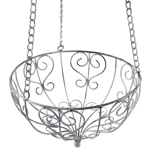 Floristik24 Kosz metalowy do zawieszania dekoracji metalowych biały szary Ø24cm W19cm