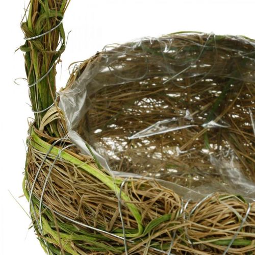 Floristik24 Kosz na rośliny z uchwytami z rafii i siana kosz na zieleń sprężyna 16×22/21×27cm zestaw 2