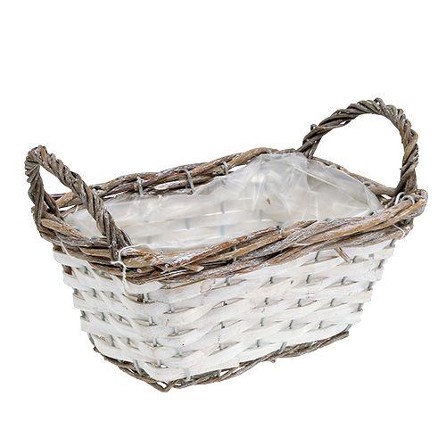 Floristik24 Kosz kwadratowy z uchwytami natura-biały 22 x 14cm
