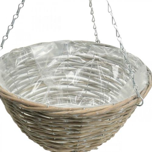 Floristik24 Kosz na kwiaty do zawieszenia, donica pleciony naturalny, myty biały W17cm Ø35cm