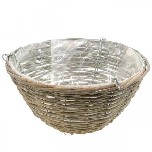 Floristik24 Kosz na kwiaty do zawieszenia, donica pleciony naturalny, myty biały W17cm Ø35cm