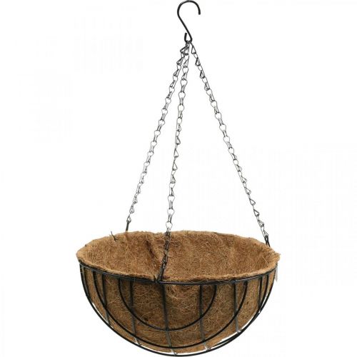 Produkt Kosz na rośliny do zawieszenia, kosz wiszący wykonany z metalu, włókna kokosowe naturalne, czarny W15cm Ø30,5cm