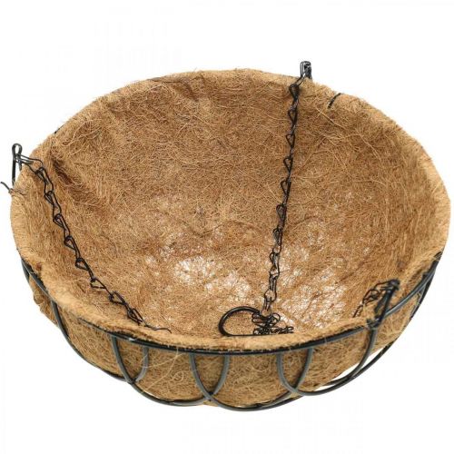 Produkt Kosz na rośliny do zawieszenia, kosz wiszący wykonany z metalu, włókna kokosowe naturalne, czarny W15cm Ø30,5cm