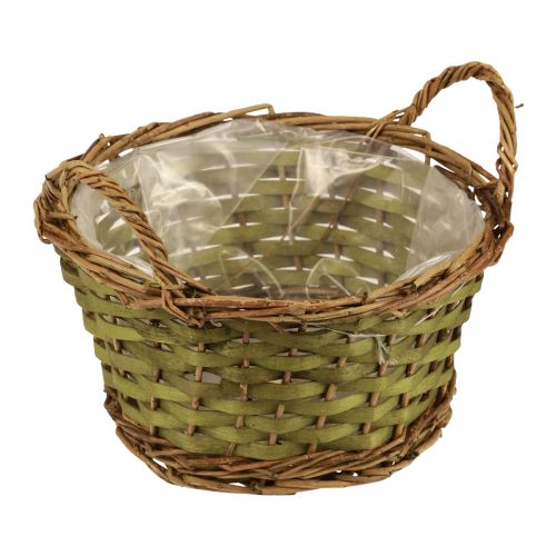 Okrągły tkany kosz na rośliny z uchwytami w kolorze zielonym Ø24cm W17cm