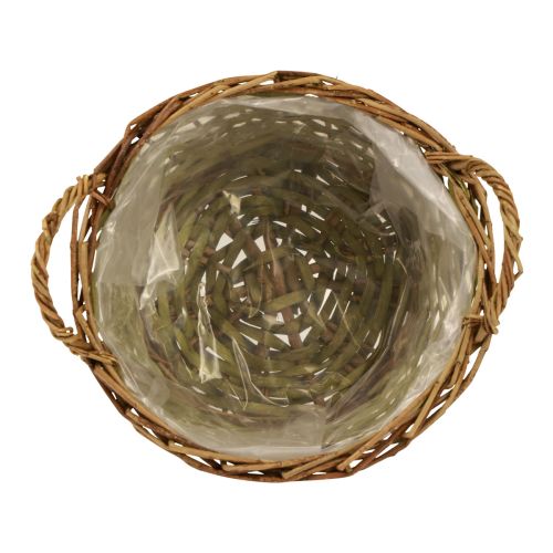 Produkt Okrągły tkany kosz na rośliny z uchwytami w kolorze zielonym Ø24cm W17cm