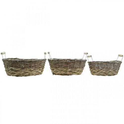 Produkt Naturalny kosz do sadzenia, kosz z uchwytami, donica shabby chic myty biały dł.31/27,5/24cm wys.11,5/10cm zestaw 3 szt.