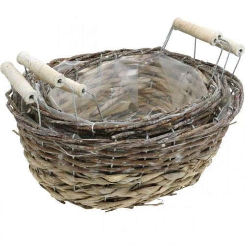 Produkt Naturalny kosz do sadzenia, kosz z uchwytami, donica shabby chic myty biały dł.31/27,5/24cm wys.11,5/10cm zestaw 3 szt.