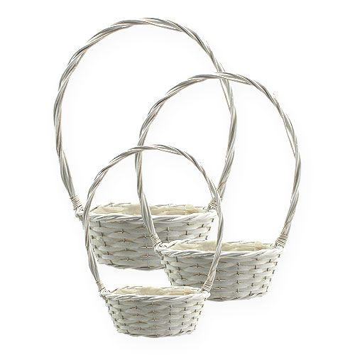 Floristik24 Zestaw koszy x 3 z uchwytami okrągłymi w kolorze białym Ø18, 23, 29 cm