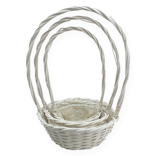 Floristik24 Zestaw koszy x 3 z uchwytami okrągłymi w kolorze białym Ø18, 23, 29 cm