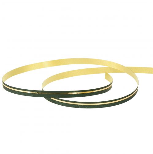 Produkt Wstążka prezentowa do curlingu zielona ze złotymi paskami 10mm 250m