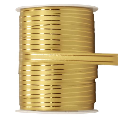Floristik24 Wstążka prezentowa do curlingu złota ze złotymi paskami 10mm 250m