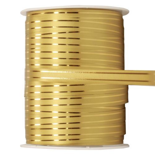 Produkt Wstążka prezentowa do curlingu złota ze złotymi paskami 10mm 250m