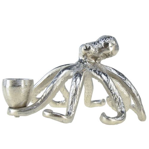 Floristik24 Morski świecznik dekoracyjny ośmiornica metalowa srebrna Ø14cm W9cm