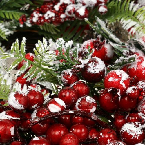 Floristik24 Wieniec zielony z czerwonymi jagodami szroniony 36cm