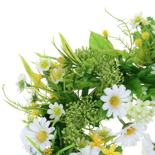 Floristik24 Wianek wiosenny z gerberami biały, żółty Ø30cm