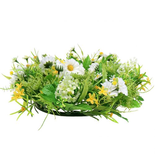 Floristik24 Wianek wiosenny z gerberami biały, żółty Ø30cm