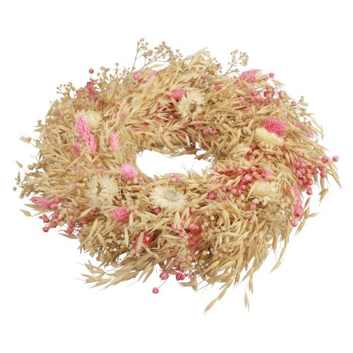Produkt Wianek dekoracyjny wianek owsiany naturalny wianek kwiaty ze słomy różowy Ø29cm