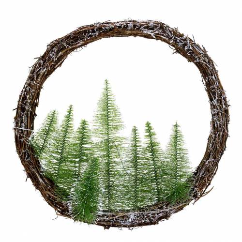 Wianek bożonarodzeniowy z choinką i diodą LED Ø48cm śnieżna zieleń, brąz
