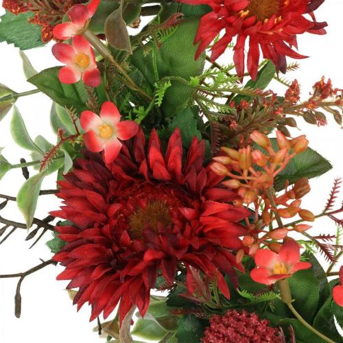 Floristik24 Jesienny Wianek Jedwabne Kwiaty Czerwone Gerbera Oset Wianek drzwiowy Ø42cm