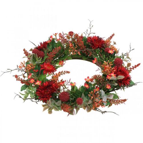 Floristik24 Jesienny Wianek Jedwabne Kwiaty Czerwone Gerbera Oset Wianek drzwiowy Ø42cm