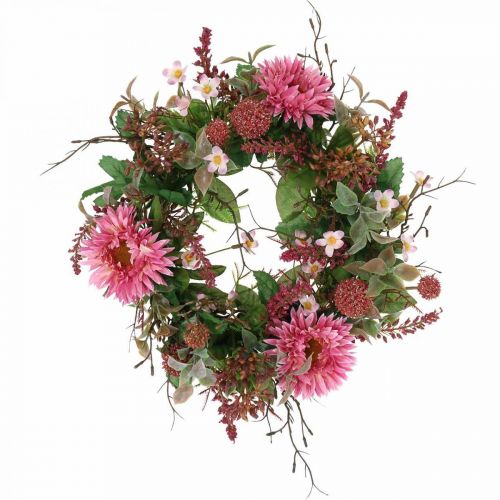 Jesienny Wianek Jedwabne Kwiaty Różowy Gerbera Oset Wianek Stołowy Ø32cm