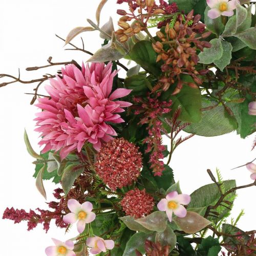 Jesienny Wianek Jedwabne Kwiaty Różowy Gerbera Oset Wianek Stołowy Ø32cm