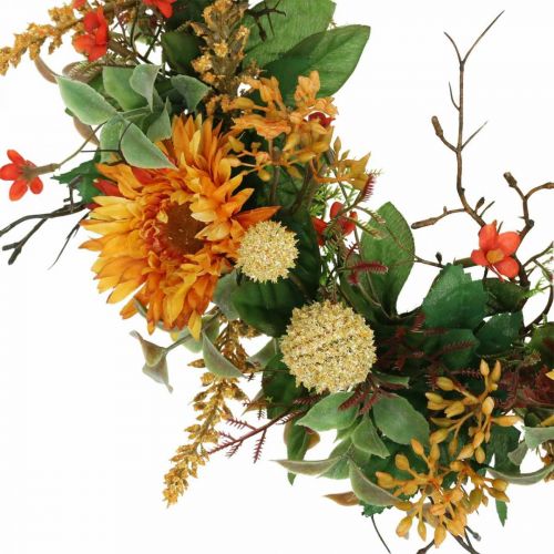 Floristik24 Jesienny Wianek Jedwabne Kwiaty Żółty Gerbera Oset Wianek Ścienny Ø42cm