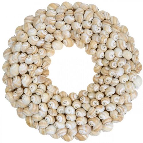 Wianek ze ślimaka, dekoracja morska, naturalne ślimaki Mattukan w naturalnych kolorach Ø39,5cm