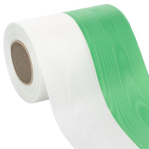 Produkt Wstążka do wieńca Moiré 125 mm x 25 m w kolorze zielonym i białym, wstążka taftowa, wstążka narodowa, wstążka dekoracyjna