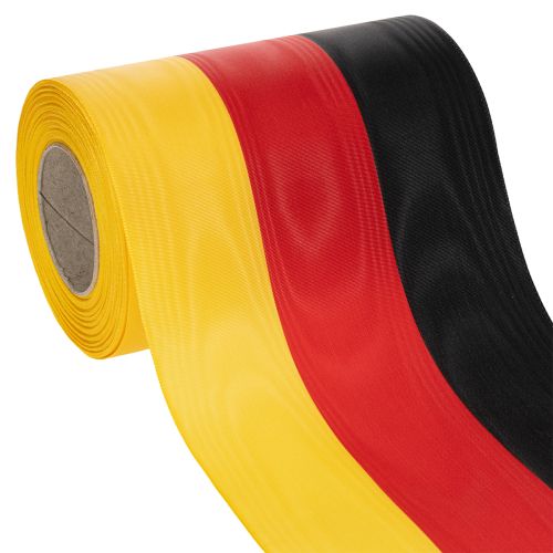 Wstążki do wieńców Moiré 150 mm czarno-czerwono-złote z francuskim efektem Moiré, rolka 25 m do dekoracji i ceremonii pogrzebowych kupić | Floristik24.pl