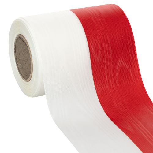 Produkt Biało-czerwona wstążka do wieńca z mory, 125 mm - wstążka żałobna, wstążka ozdobna, wstążka kokardka, wstążka świąteczna, rolka 25 m