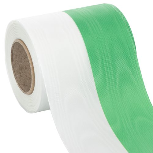 Produkt Zielono-biała wstążka do wieńca z mory, 100 mm x 25 m - wstążka narodowa, wiązanie z tafty, wstążka kokardka, wstążka ozdobna