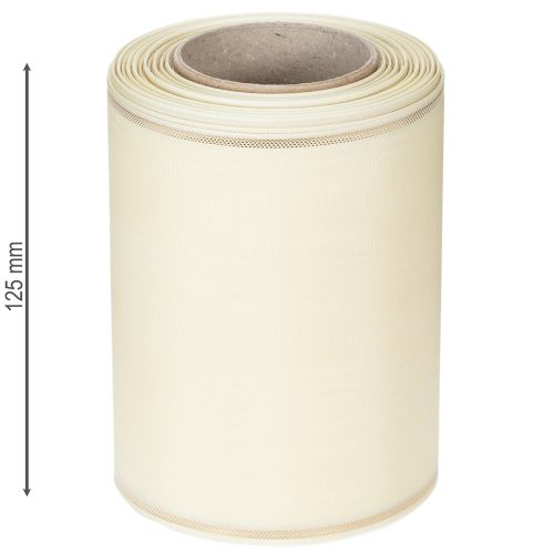 Produkt Kremowa wstążka do wieńca ze złotą krawędzią, supersatynowa, szerokość 125 mm, długość 25 m – wodoodporna, idealna do druku komputerowego i przyjazna dla środowiska