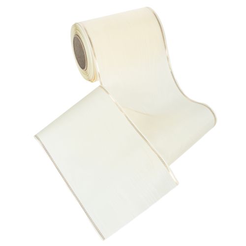 Produkt Kremowa wstążka do wieńca ze złotą krawędzią, supersatynowa, szerokość 125 mm, długość 25 m – wodoodporna, idealna do druku komputerowego i przyjazna dla środowiska